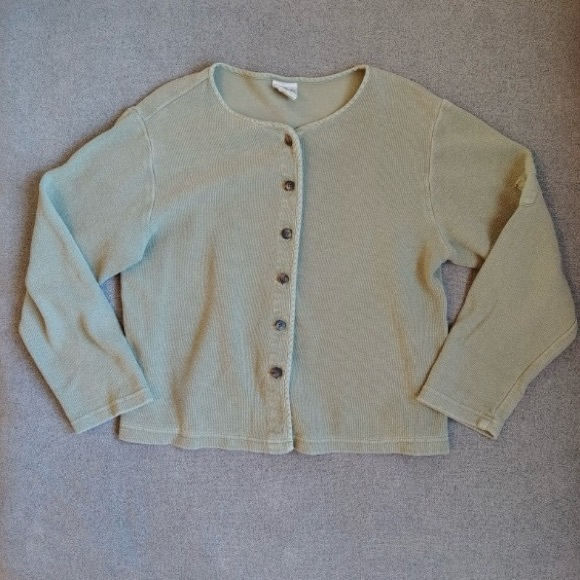 Kiko Sweaters - Vtg Kiko Button Up Cardigan Sweater Women S Green Cotton USA Casual Terry Cloth